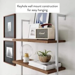 Theo Rustic Oak 64 in. 4-Shelf Wood Floating Wall Mount Shelves Bookcase and White Pipe Metal Frame by Nathan James -US Pride Furniture Shop oak white nathan james bookcases bookshelves 65702 4f 1000