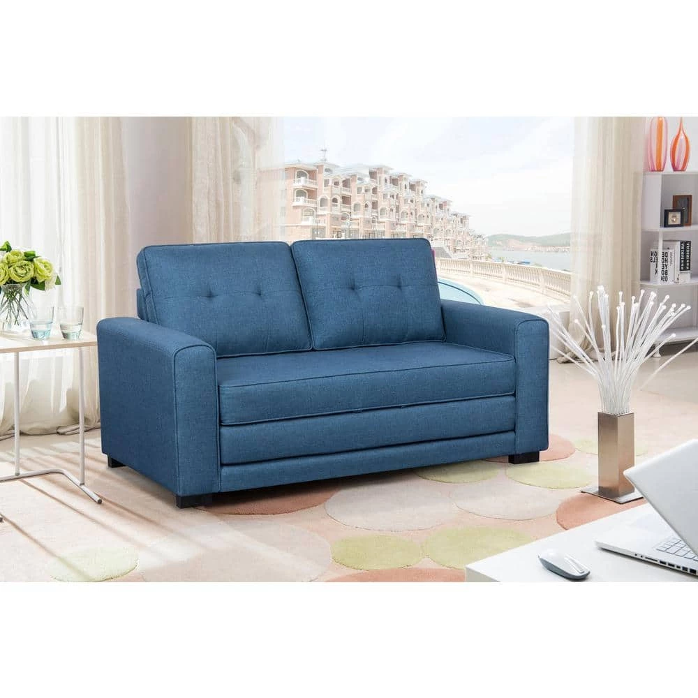 Bray 58 in. Ocean Blue Linen 2-Seater Twin Sleeper Sofa Bed with Removable Cushions by US Pride Furniture 4 Bray 58 in. Ocean Blue Linen 2-Seater Twin Sleeper Sofa Bed with Removable Cushions by US Pride Furniture - Image 2