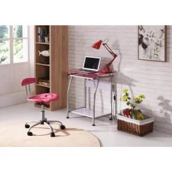 Pink Glass Laptop Desk with Pull-out Keyboard Tray by HODEDAH