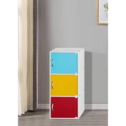 35.6 in. High Standard Wooden 3-shelf Bookcase with Doors in Rainbow by HODEDAH -US Pride Furniture Shop rainbow hodedah bookcases bookshelves hid3 rainbow 31 1000