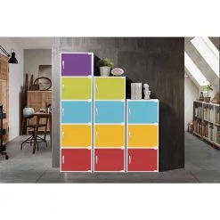 35.6 in. High Standard Wooden 3-shelf Bookcase with Doors in Rainbow by HODEDAH -US Pride Furniture Shop rainbow hodedah bookcases bookshelves hid3 rainbow c3 1000