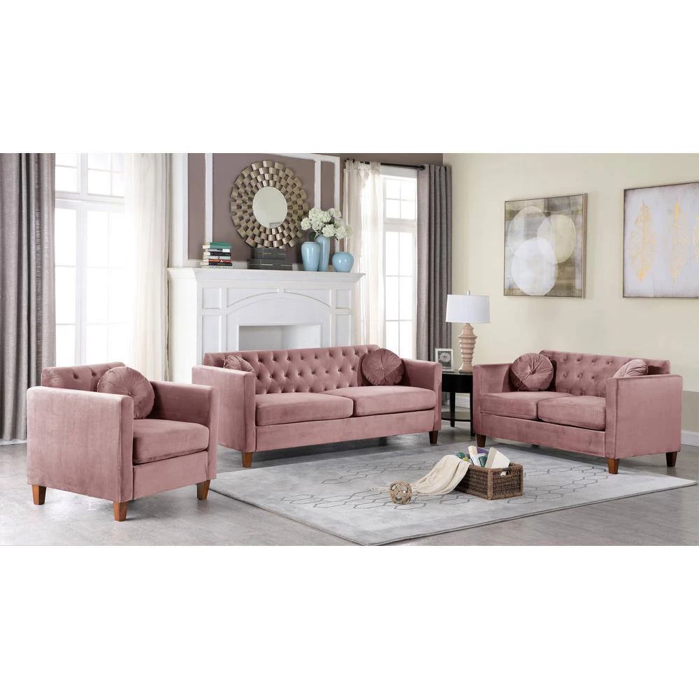 Lory velvet Kitts Classic Rose Chesterfield Chair by US PRIDE FURNITURE 6 Lory velvet Kitts Classic Rose Chesterfield Chair by US PRIDE FURNITURE - Image 4