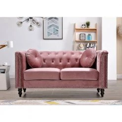 Vivian 64.2 in. Rose Velvet 2-Seater Chesterfield Loveseat with Nailheads by US Pride Furniture -US Pride Furniture Shop rose us pride furniture loveseats s5611 l 31 1000