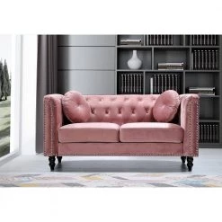 Vivian 64.2 in. Rose Velvet 2-Seater Chesterfield Loveseat with Nailheads by US Pride Furniture -US Pride Furniture Shop rose us pride furniture loveseats s5611 l 4f 1000