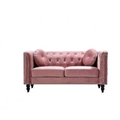 Vivian 64.2 in. Rose Velvet 2-Seater Chesterfield Loveseat with Nailheads by US Pride Furniture