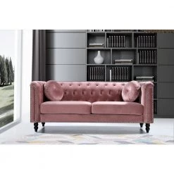 Vivian 75.98 in. Rose Classic Velvet 3-Seats Chesterfield Sofa with Nailheads by US Pride Furniture -US Pride Furniture Shop rose us pride furniture sofas couches s5611 s h1 4f 1000