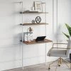 Theo Rustic Oak and White 2-Shelf Wall-Mount Ladder Writing Desk Table Small Computer Table Bookcase by Nathan James -US Pride Furniture Shop rustic oak white nathan james bookcases bookshelves 55502 64 1000