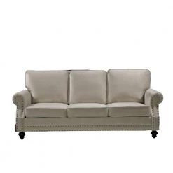 Ramos Beige Nailhead Velvet Sofa by US Pride Furniture