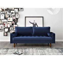 Lincoln 69.68 in. W Square Arm Velvet 3-Seats Straight Lawson Sofa with Removable Cushions In Blue by US Pride Furniture -US Pride Furniture Shop space blue us pride furniture sofas couches s5455 s h2 1f 1000