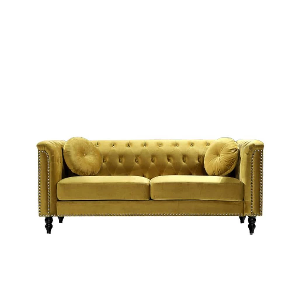Vivian Strong Yellow Classic Velvet Kittleson Nailhead Chesterfield Sofa by US Pride Furniture 3 Vivian Strong Yellow Classic Velvet Kittleson Nailhead Chesterfield Sofa by US Pride Furniture