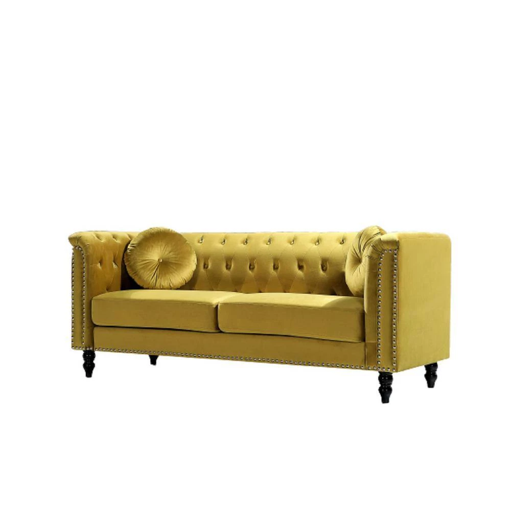 Vivian Strong Yellow Classic Velvet Kittleson Nailhead Chesterfield Sofa by US Pride Furniture 5 Vivian Strong Yellow Classic Velvet Kittleson Nailhead Chesterfield Sofa by US Pride Furniture - Image 3