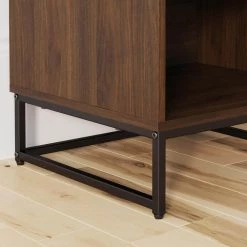 Kensi 19 in. Walnut Rustic Nightstand Side Table Black Matte Metal Base with Cubby for Storage and Drawer by Nathan James -US Pride Furniture Shop walnut black nathan james nightstands 33802 1f 1000