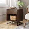 Kensi 19 in. Walnut Rustic Nightstand Side Table Black Matte Metal Base with Cubby for Storage and Drawer by Nathan James -US Pride Furniture Shop walnut black nathan james nightstands 33802 64 1000