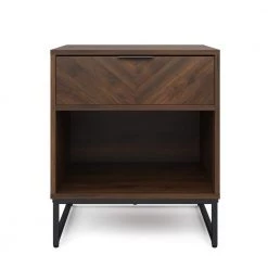 Kensi 19 in. Walnut Rustic Nightstand Side Table Black Matte Metal Base with Cubby for Storage and Drawer by Nathan James -US Pride Furniture Shop walnut black nathan james nightstands 33802 fa 1000