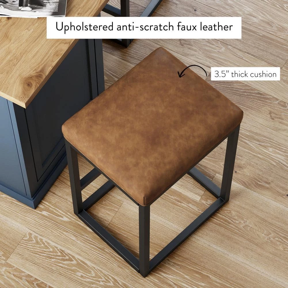 Nelson 24 in. Warm Brown Leather Cushion and Black Stainless Steel Frame Metal Bar Stool by Nathan James 6 Nelson 24 in. Warm Brown Leather Cushion and Black Stainless Steel Frame Metal Bar Stool by Nathan James - Image 4