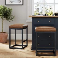 Nelson 24 in. Warm Brown Leather Cushion and Black Stainless Steel Frame Metal Bar Stool by Nathan James 11 Nelson 24 in. Warm Brown Leather Cushion and Black Stainless Steel Frame Metal Bar Stool by Nathan James -US Pride Furniture Shop warm brown black nathan james bar stools 22106 c3 1000