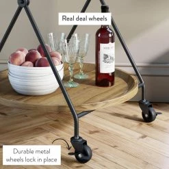 Sage 2-Tier Warm Walnut Tray and Black Metal Round Mid-Century Rolling Bar Cart or Serving Cart by Nathan James -US Pride Furniture Shop warm walnut black nathan james bar carts 45302 1f 1000