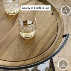 Sage 2-Tier Warm Walnut Tray and Black Metal Round Mid-Century Rolling Bar Cart or Serving Cart by Nathan James -US Pride Furniture Shop warm walnut black nathan james bar carts 45302 c3 1000