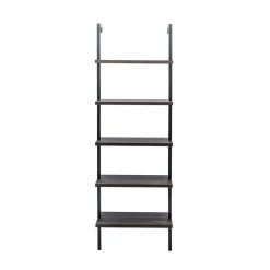 Theo Dark Walnut Brown 5-Shelf Ladder Bookcase or Bookshelf with Black Metal Frame by Nathan James -US Pride Furniture Shop warm walnut black nathan james bookcases bookshelves 65501 4f 1000