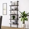 Theo Dark Walnut Brown 5-Shelf Ladder Bookcase or Bookshelf with Black Metal Frame by Nathan James -US Pride Furniture Shop warm walnut black nathan james bookcases bookshelves 65501 64 1000