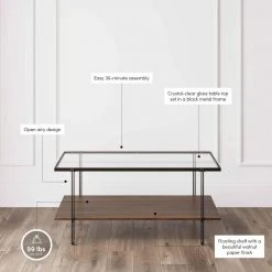 Asher 39 in. Warm Walnut/Black Mid-Century Rectangle Glass Coffee Table with Walnut Floating Shelf and Black Metal Legs by Nathan James -US Pride Furniture Shop warm walnut black nathan james coffee tables 31202 4f 1000