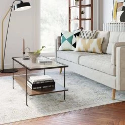 Asher 39 in. Warm Walnut/Black Mid-Century Rectangle Glass Coffee Table with Walnut Floating Shelf and Black Metal Legs by Nathan James -US Pride Furniture Shop warm walnut black nathan james coffee tables 31202 fa 1000