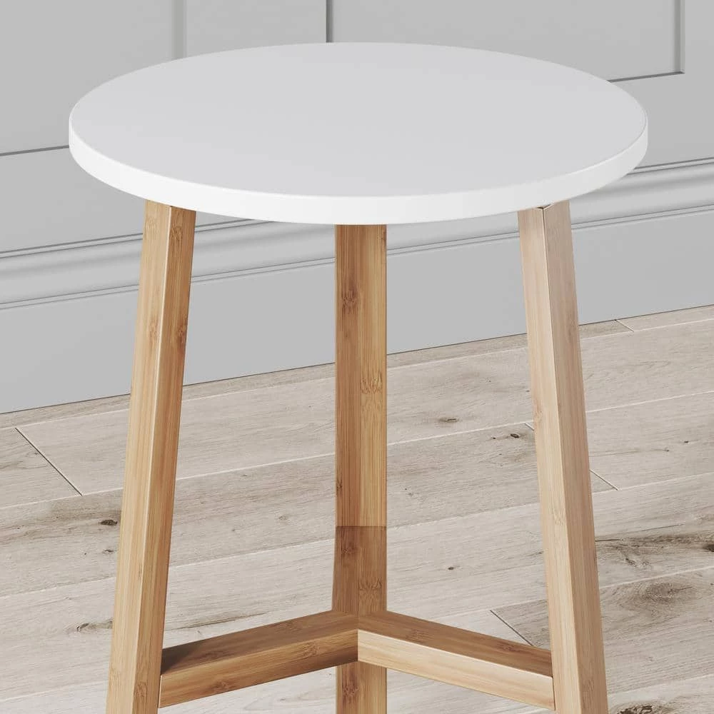 Barbara 16 in. White Round Wood End Table Accent Side Table for Living Room or Bedroom with Modern Bamboo Legs by Nathan James 8 Barbara 16 in. White Round Wood End Table Accent Side Table for Living Room or Bedroom with Modern Bamboo Legs by Nathan James - Image 7