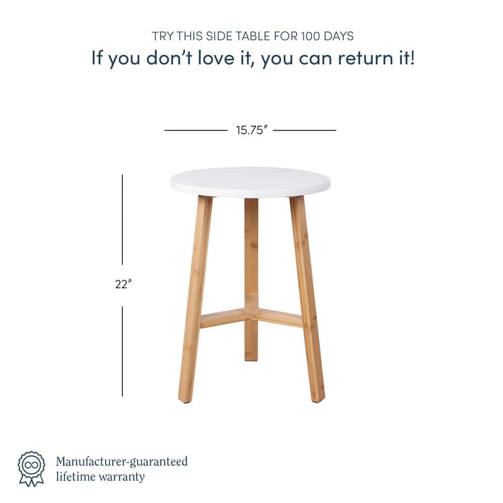 Barbara 16 in. White Round Wood End Table Accent Side Table for Living Room or Bedroom with Modern Bamboo Legs by Nathan James 6 Barbara 16 in. White Round Wood End Table Accent Side Table for Living Room or Bedroom with Modern Bamboo Legs by Nathan James - Image 5