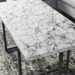 Abby 40 in. White/Black 17 in. Height Rectangle Faux Marble Coffee Table with Metal Legs by Nathan James -US Pride Furniture Shop white black nathan james coffee tables 35002 1f 1000