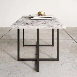 Abby 40 in. White/Black 17 in. Height Rectangle Faux Marble Coffee Table with Metal Legs by Nathan James -US Pride Furniture Shop white black nathan james coffee tables 35002 44 1000