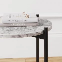 Roland White/Black Modern White Faux Marble Round Accent Side Table with X-Shaped Metal Base End Table by Nathan James -US Pride Furniture Shop white black nathan james end side tables 30501 44 1000