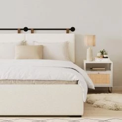 Charlie 74 in. W White/Black King Wall Mount Padded Headboard, Adjustable Height with Black Metal Rail by Nathan James -US Pride Furniture Shop white black nathan james headboards 97201 31 1000