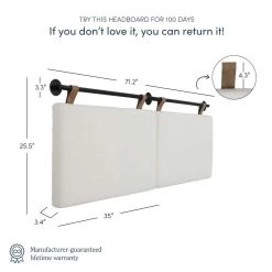 Charlie 74 in. W White/Black King Wall Mount Padded Headboard, Adjustable Height with Black Metal Rail by Nathan James -US Pride Furniture Shop white black nathan james headboards 97201 4f 1000