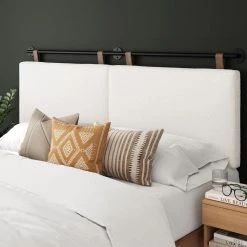 Charlie 74 in. W White/Black King Wall Mount Padded Headboard, Adjustable Height with Black Metal Rail by Nathan James