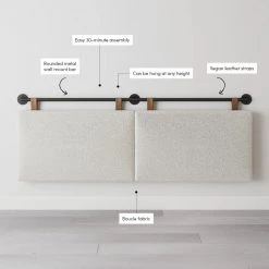 Charlie 74 in. W White/Black King Wall Mount Padded Headboard, Adjustable Height with Black Metal Rail by Nathan James -US Pride Furniture Shop white black nathan james headboards 97201 c3 1000