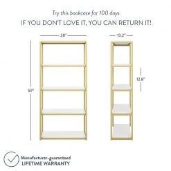 Oscar 59 in. White/Gold Brass Wood and Metal 5-Shelf Modern Etagere Bookcase with Storage Shelves by Nathan James -US Pride Furniture Shop white gold brass nathan james bookcases bookshelves 61102 1f 1000