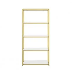 Oscar 59 in. White/Gold Brass Wood and Metal 5-Shelf Modern Etagere Bookcase with Storage Shelves by Nathan James -US Pride Furniture Shop white gold brass nathan james bookcases bookshelves 61102 31 1000