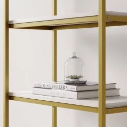Oscar 59 in. White/Gold Brass Wood and Metal 5-Shelf Modern Etagere Bookcase with Storage Shelves by Nathan James -US Pride Furniture Shop white gold brass nathan james bookcases bookshelves 61102 44 1000