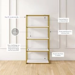 Oscar 59 in. White/Gold Brass Wood and Metal 5-Shelf Modern Etagere Bookcase with Storage Shelves by Nathan James -US Pride Furniture Shop white gold brass nathan james bookcases bookshelves 61102 4f 1000