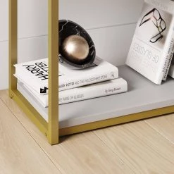 Oscar 59 in. White/Gold Brass Wood and Metal 5-Shelf Modern Etagere Bookcase with Storage Shelves by Nathan James -US Pride Furniture Shop white gold brass nathan james bookcases bookshelves 61102 fa 1000