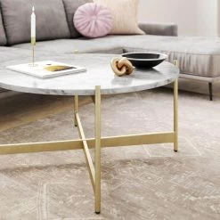Piper 36 in. White/Gold Medium Round Faux Marble Coffee Table by Nathan James -US Pride Furniture Shop white gold nathan james coffee tables 31502 31 1000
