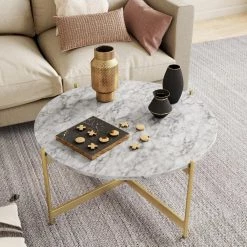 Piper 36 in. White/Gold Medium Round Faux Marble Coffee Table by Nathan James -US Pride Furniture Shop white gold nathan james coffee tables 31502 44 1000