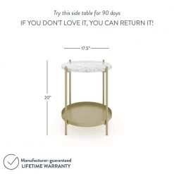 Alexis White Faux Marble with Gold Brass Metal Frame Round End Side Table by Nathan James -US Pride Furniture Shop white gold nathan james end side tables 32301 1f 1000