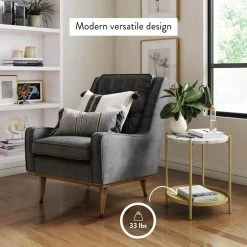 Alexis White Faux Marble with Gold Brass Metal Frame Round End Side Table by Nathan James -US Pride Furniture Shop white gold nathan james end side tables 32301 fa 1000