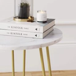 Ashley 18 in. White/Gold Round Faux Marble End Table with Brass Hairpin Legs and Storage Shelf by Nathan James 13 Ashley 18 in. White/Gold Round Faux Marble End Table with Brass Hairpin Legs and Storage Shelf by Nathan James -US Pride Furniture Shop white gold nathan james end side tables 33502 1f 1000