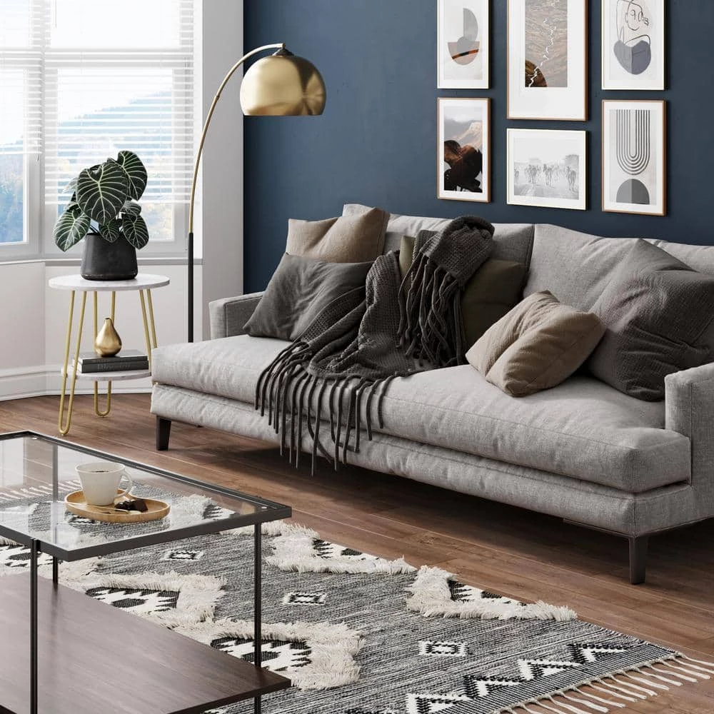 Ashley 18 in. White/Gold Round Faux Marble End Table with Brass Hairpin Legs and Storage Shelf by Nathan James 9 Ashley 18 in. White/Gold Round Faux Marble End Table with Brass Hairpin Legs and Storage Shelf by Nathan James - Image 7