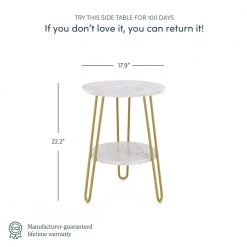 Ashley 18 in. White/Gold Round Faux Marble End Table with Brass Hairpin Legs and Storage Shelf by Nathan James 12 Ashley 18 in. White/Gold Round Faux Marble End Table with Brass Hairpin Legs and Storage Shelf by Nathan James -US Pride Furniture Shop white gold nathan james end side tables 33502 4f 1000