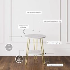 Ashley 18 in. White/Gold Round Faux Marble End Table with Brass Hairpin Legs and Storage Shelf by Nathan James 11 Ashley 18 in. White/Gold Round Faux Marble End Table with Brass Hairpin Legs and Storage Shelf by Nathan James -US Pride Furniture Shop white gold nathan james end side tables 33502 c3 1000