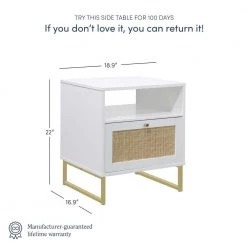 Mina White/Gold Accent Table with Rattan Storage Door Living Room End Table Bedroom Nightstand 22 in. x 19 in. x 17 in. by Nathan James 12 Mina White/Gold Accent Table with Rattan Storage Door Living Room End Table Bedroom Nightstand 22 in. x 19 in. x 17 in. by Nathan James -US Pride Furniture Shop white gold nathan james nightstands 33203 4f 1000