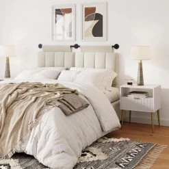 Jacklyn 20 in. White Rectangle Wood Modern Nightstand Bedside End Table with Drawer and Shelf, Mid-Century Golden Legs by Nathan James -US Pride Furniture Shop white gold nathan james nightstands 33902 31 1000